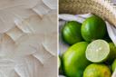 Limes, baking soda and white vinegar can be used to remove yellow stains from mattresses.