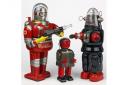 Three robot toys from the 1950s and 1960s