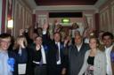 STAYING IN SEAT: the Conservatives celebrate Geoffrey Hinds' victory 	(c)
