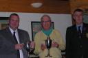Club champion Mike Everitt and John Mansfield, winners of the Jeffery Trophy, alongside Captain Mark Bonham