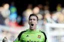 West Ham goalkeeper Adrian celebrates goal against Swansea City. Picture: Action Images