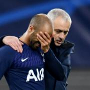 A dejected Lucas Moura is comforted by Jose Mourinho following the defeat. Picture: Action Images