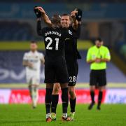 West Ham United's Angelo Ogbonna (left) and West Ham United's Tomas Soucek celebrate after the Premier League match at Elland Road, Leeds.