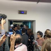 Protestors followed NLWA members to the lift where they continued singing. Image: Josh Mellor/LDRS