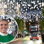 England football team's Millie Bright turned on this years Christmas lights over Oxford Street  Picture: PA