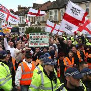 Police line in front of EDL on Forest Road today