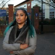 Priscilla Terumalai outside Mayville Primary School in Lincoln Street, Leytonstone, where her daughter Annalise is a Reception pupil