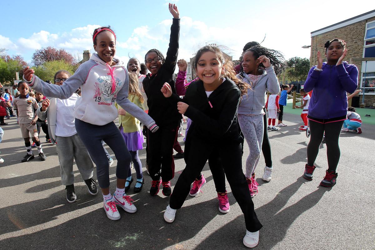 Children take part in a school dance-off for sports relief at St Mary's C of E Primary School, Brooke Road, Walthamstow. (21/3/2014) EL75987_7
