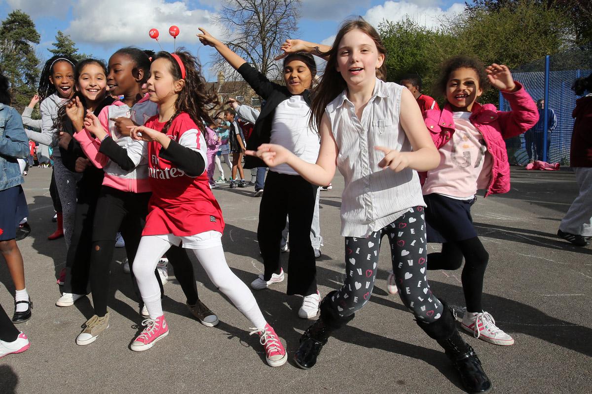 Children take part in a school dance-off for sports relief at St Mary's C of E Primary School, Brooke Road, Walthamstow. (21/3/2014) EL75987_8