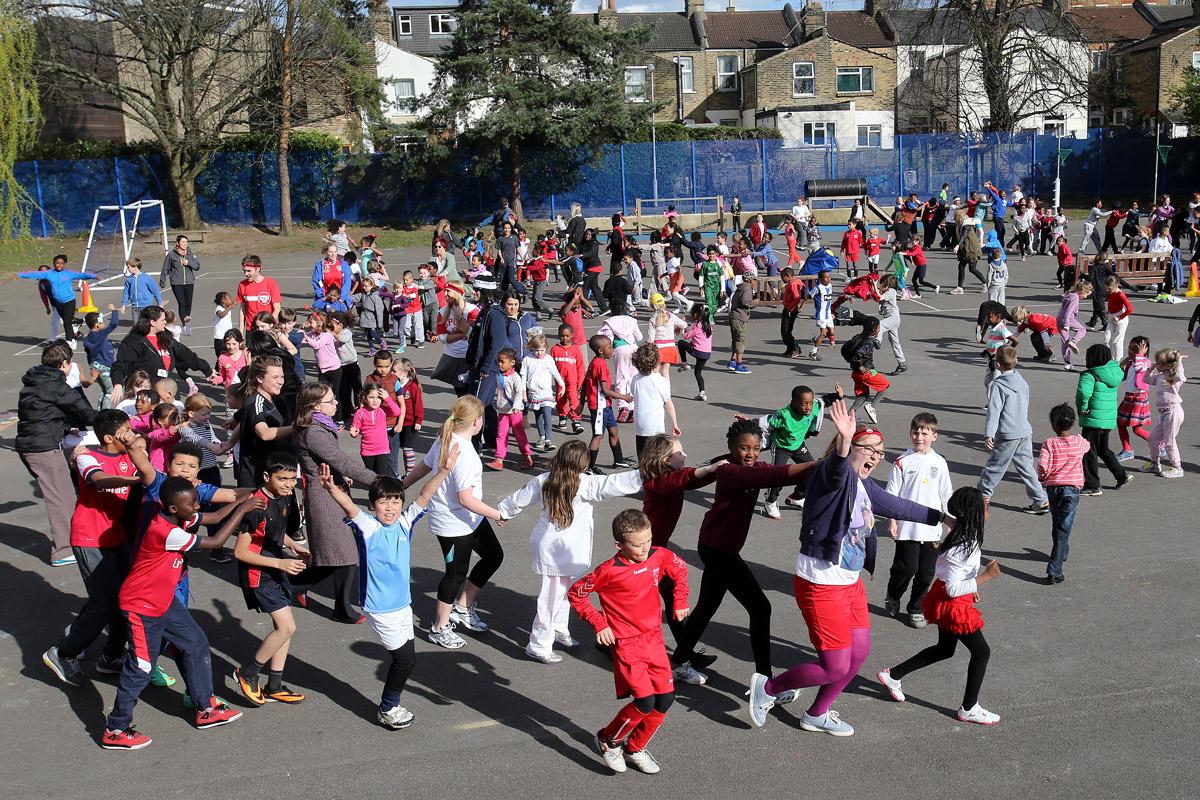 Children take part in a school dance-off for sports relief at St Mary's C of E Primary School, Brooke Road, Walthamstow. (21/3/2014) EL75987_10