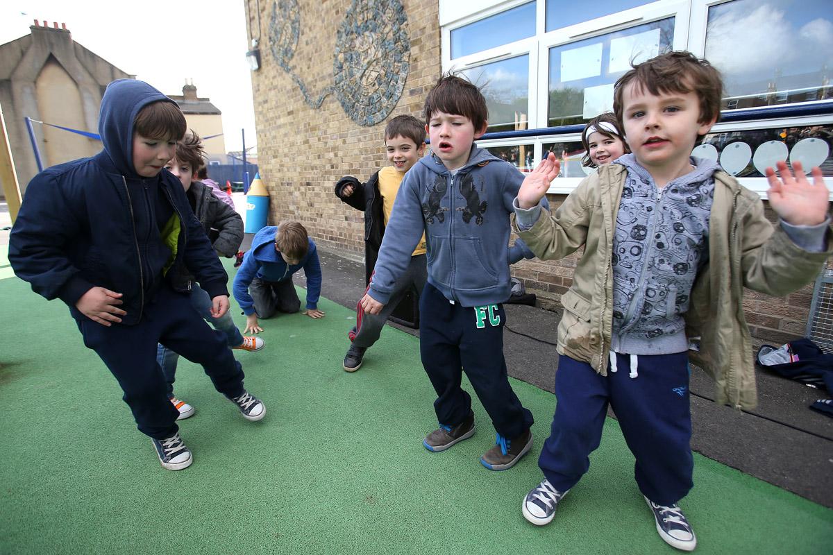 Children take part in a school dance-off for sports relief at St Mary's C of E Primary School, Brooke Road, Walthamstow. (21/3/2014) EL75987_12