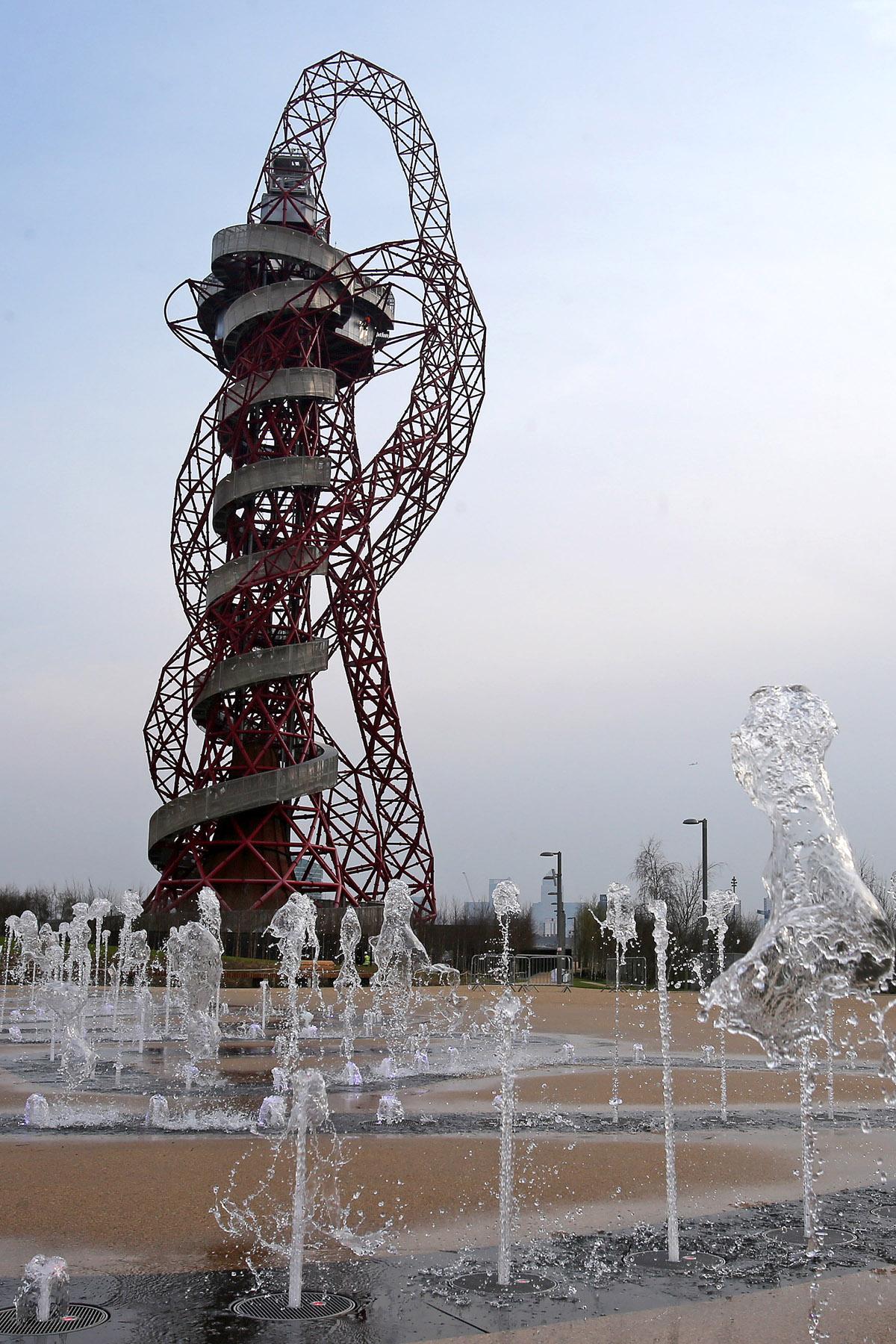 The southern part of Queen Elizabeth Olympic Park includes the Arcelormittal Orbit, Carpenters Lock, fountains and play areas.(28/3/2014) EL76065