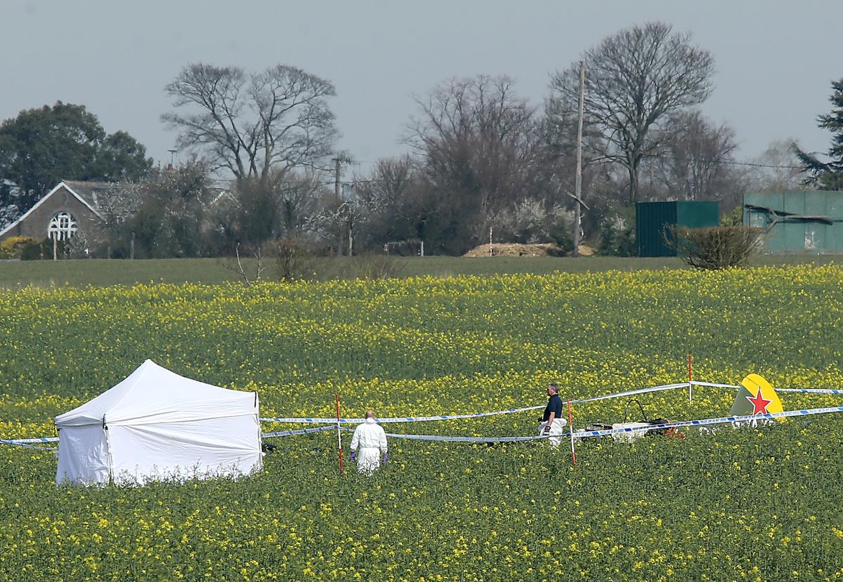 Scene of a YAK 52 aircraft crash beside the A414 between Ongar and Writtle. The plane took off frrom North Weald airfield. (30/3/2014) EL76150