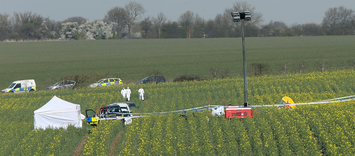 Scene of a YAK 52 aircraft crash beside the A414 between Ongar and Writtle. The plane took off frrom North Weald airfield. (30/3/2014) EL76150