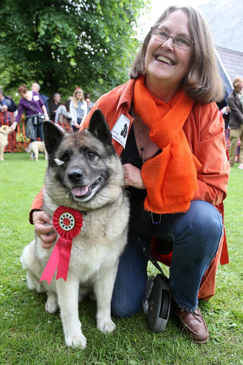 Joan Seagroatt with Old Timmer winner Boris. The third Parish of Wanstead Village Dog Show, Christ Church Gardens in Wanstead Place. (26/5/2014) EL77244_11
