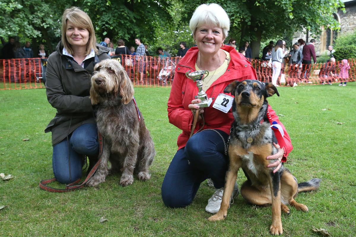 Anne Ransome with Peppa the Best Dog in Show (right) and Laura Budd with Dyllon (second place), The third Parish of Wanstead Village Dog Show, Christ Church Gardens in Wanstead Place. (26/5/2014) EL77244_14