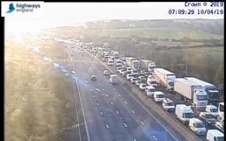 Motorway camera image of M25 traffic caused by vehicle fire.
