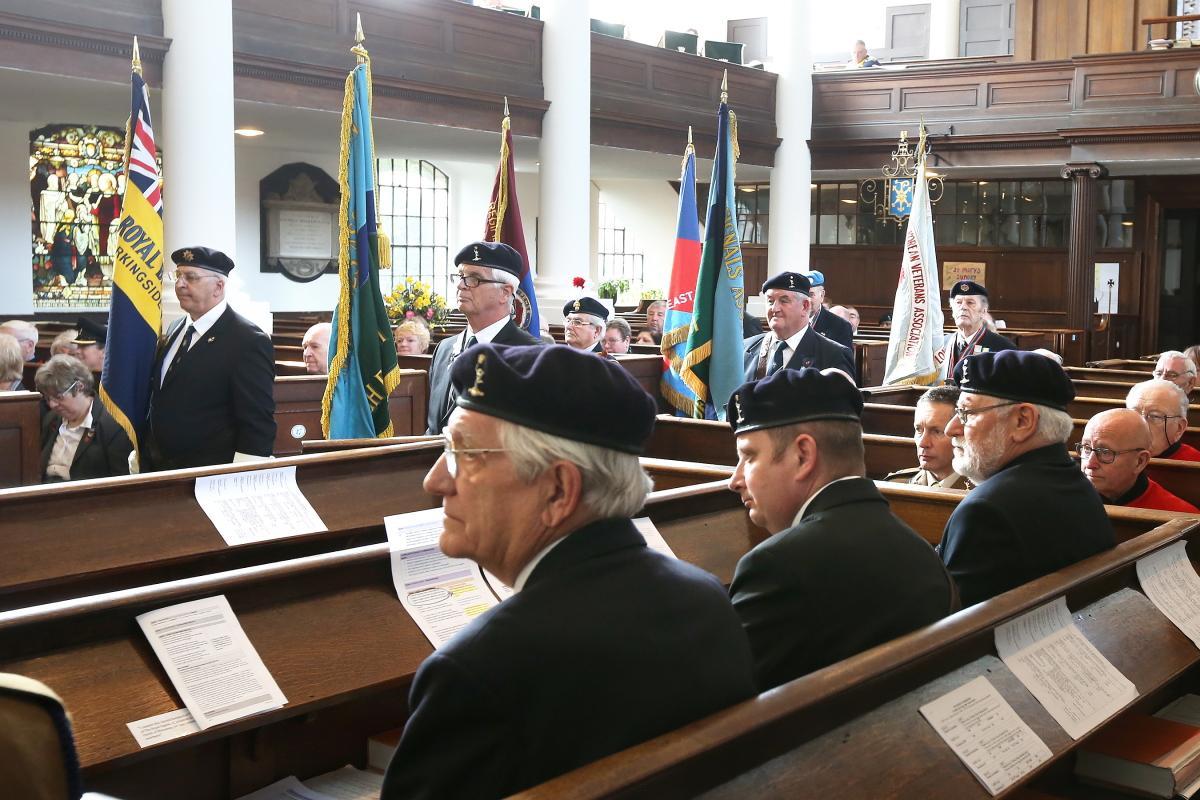 The East London Branch of the Royal Signals Association laying up its current Standard and having a new Standard dedicated during a service at St Mary's Church in Wanstead.  Part of the 90th anniversary of the East London branch of the Royal Signals Assoc