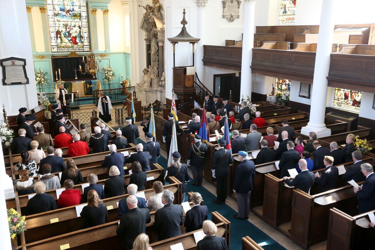 The East London Branch of the Royal Signals Association laying up its current Standard and having a new Standard dedicated during a service at St Mary's Church in Wanstead.  Part of the 90th anniversary of the East London branch of the Royal Signals Assoc