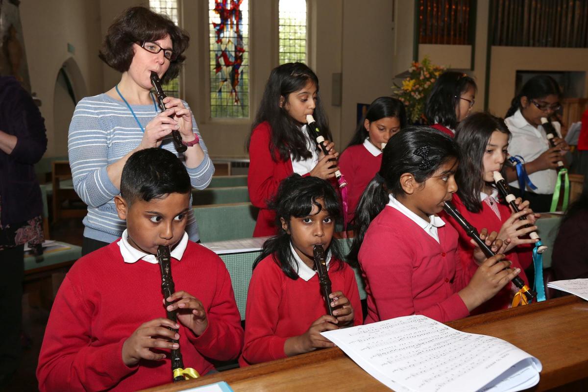 Children rehearse for The Redbridge Schools Recorder Festival involving schools from across Wanstead and Woodford at St Mary's church, High Road, South Woodford. (19/5/2015) EL83885