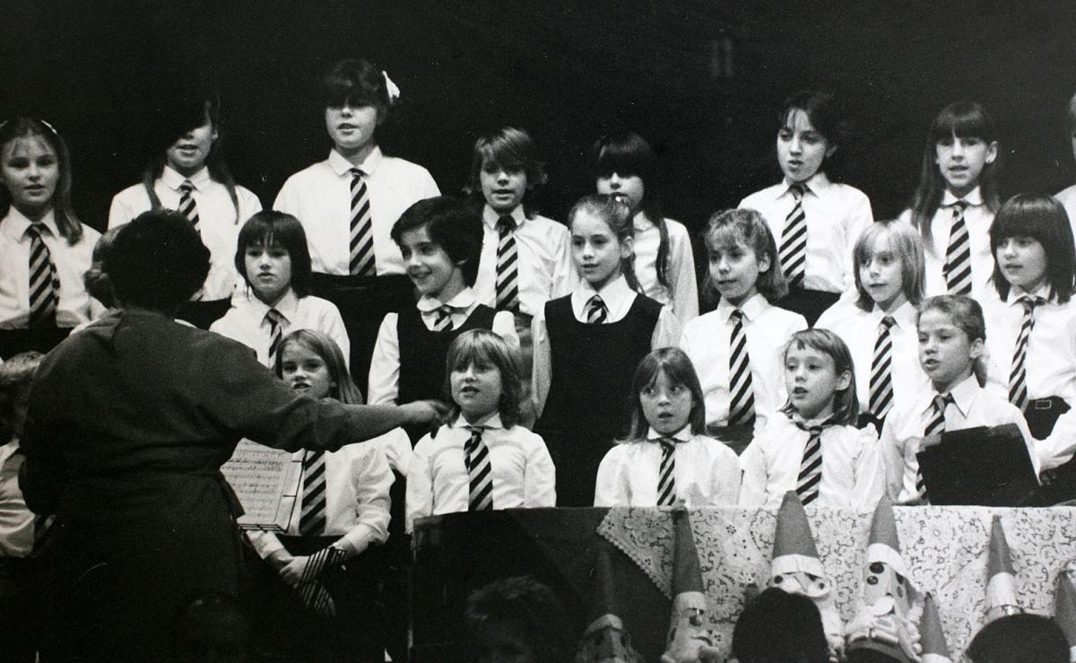 School concert in the 1970's Churchfields Junior School. South Woodford. (school archive)