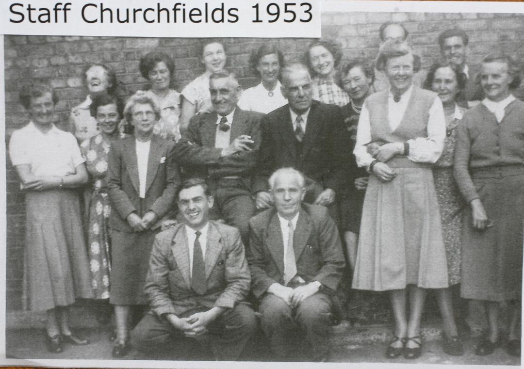 Churchfields Junior School staff photo from 1953. South Woodford. 