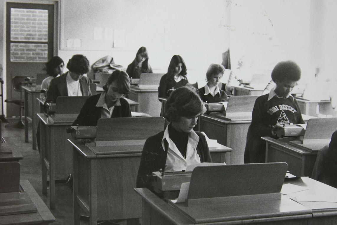 1970's classroom picture at Leytonstone School (school archive)