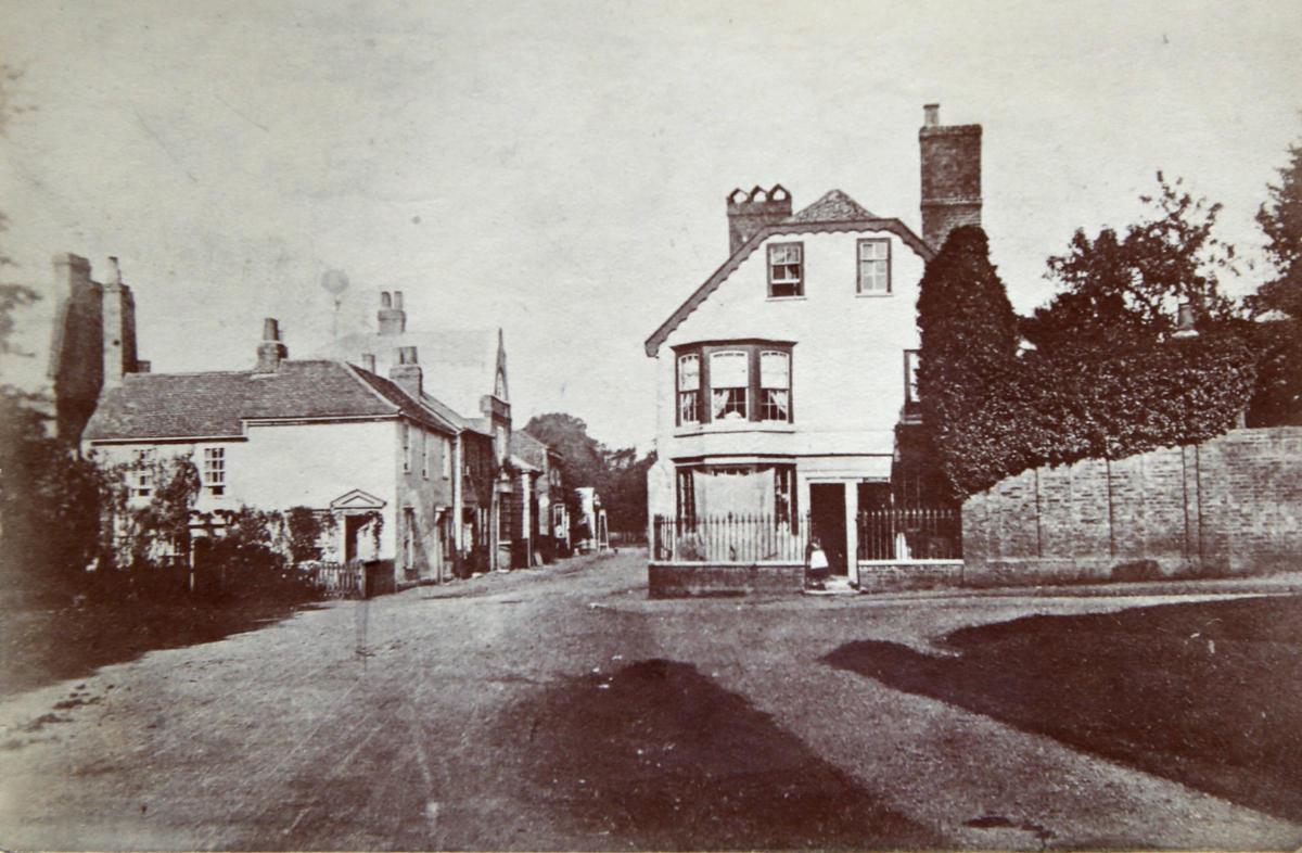 The view from Leyton Green toward the Bakers Arms in 1879