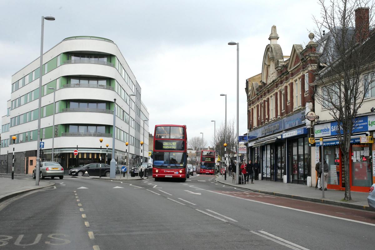 The junction of Leyton High Road and Grange Park Road