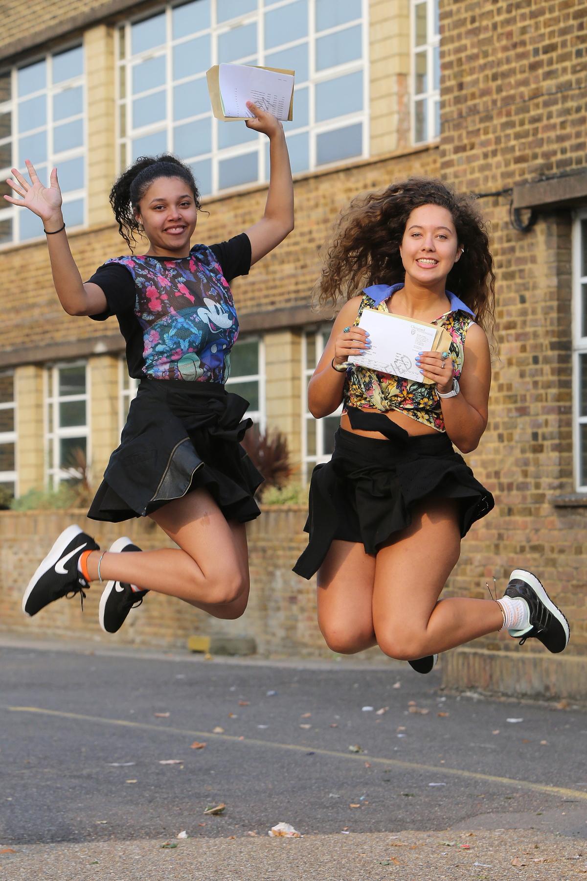 Jordana Foster and Sofia Sadiq celebrate their A Level Results at Chingford Foundation School. (18/8/2016) EL87672_1