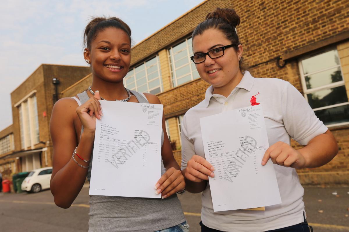Laura Straker and Stella Constantinou, A Level Results at Chingford Foundation School. (18/8/2016) EL87672_6