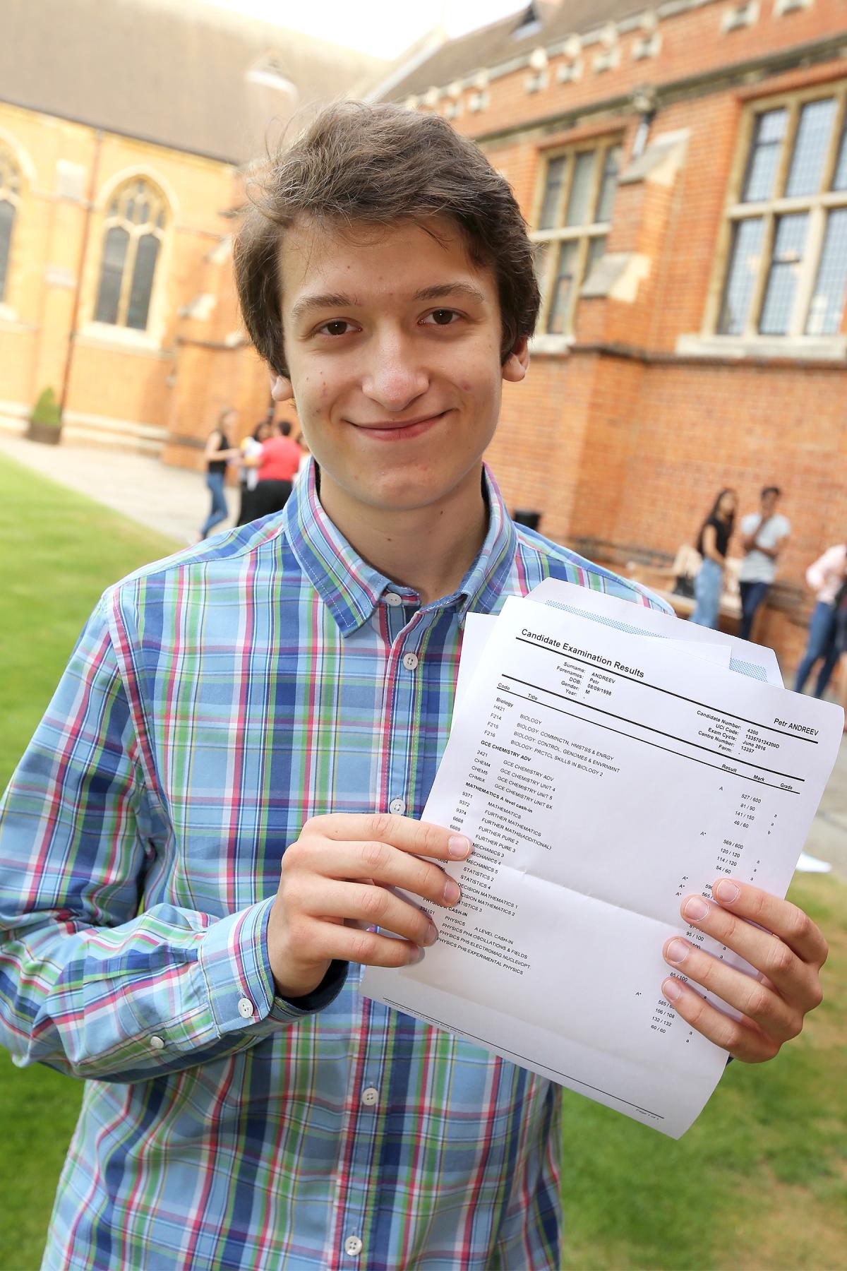 Petr Andreev during  A Level results day at Bancroft's School, Woodford Green. (18/8/2016) EL89028_8