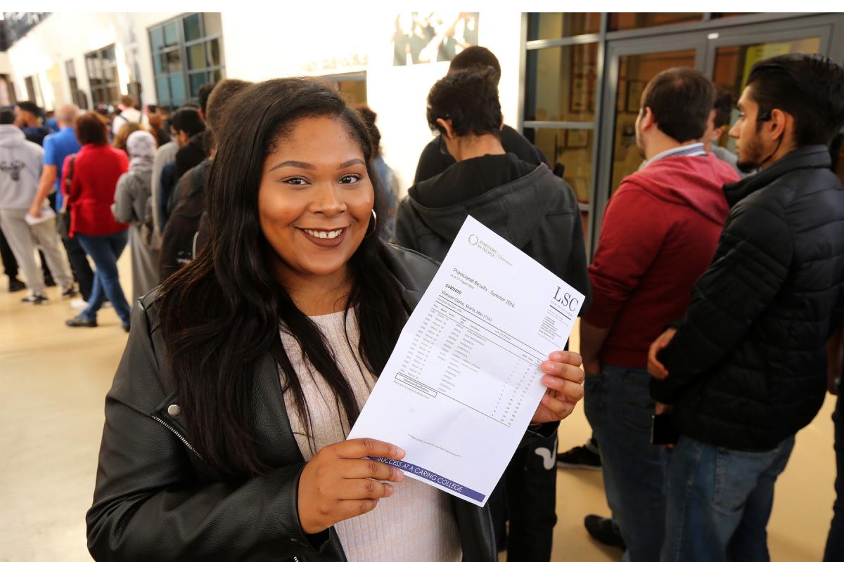 Sharla Watson-Clarke, A Level results day for students at Leyton Sixth Form College. (17/8/2016) EL89032_2