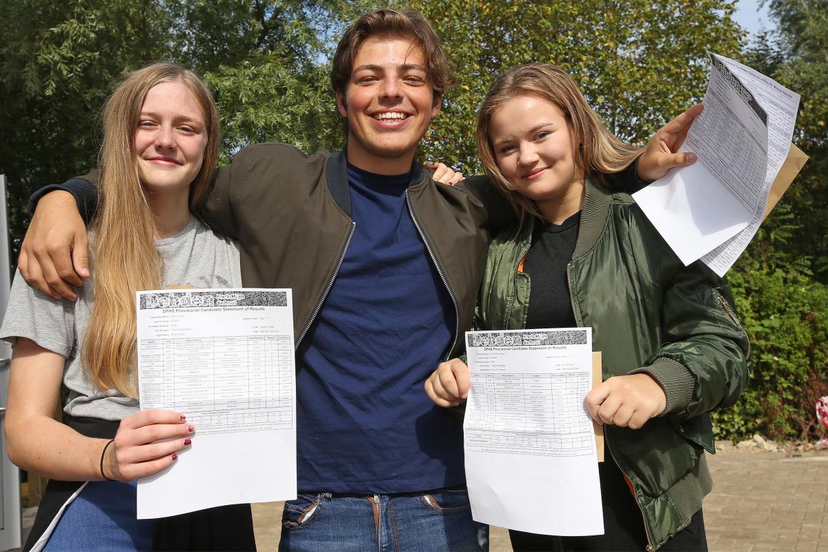 Molly Arthy, Thomas Levy and Emily Emmerson. GCSE results at Debden Park High School, Willingale Road. Debden. (25/8/2016) EL89060_1