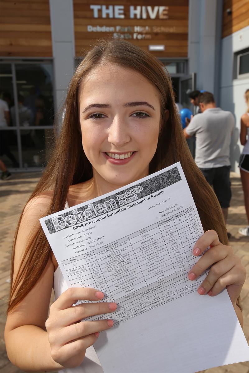 Chloe Abbott, GCSE results at Debden Park High School, Willingale Road. Debden. (25/8/2016) EL89060_5