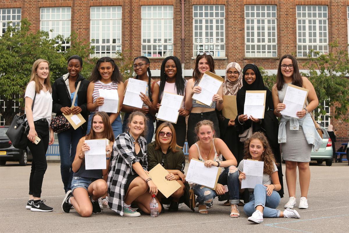 GCSE results are collected by students at Connaught school for Girls. Leytonstone. (25/8/2016) EL89061_5