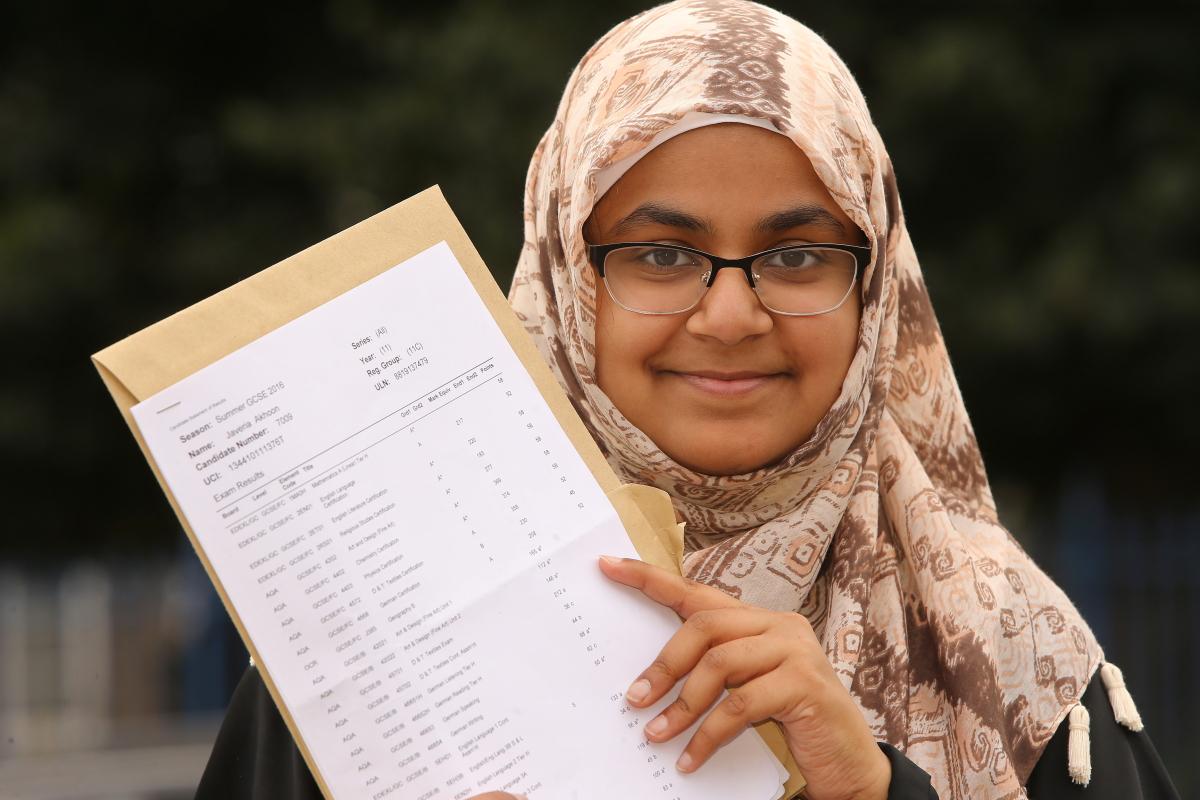 Nusayba Ali, GCSE results are collected by students at Connaught school for Girls. Leytonstone. (25/8/2016) EL89061_8