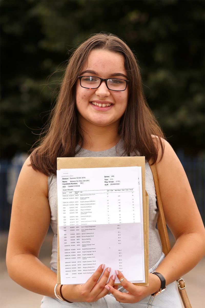 Melanie Januario, GCSE results are collected by students at Connaught school for Girls. Leytonstone. (25/8/2016) EL89061_7