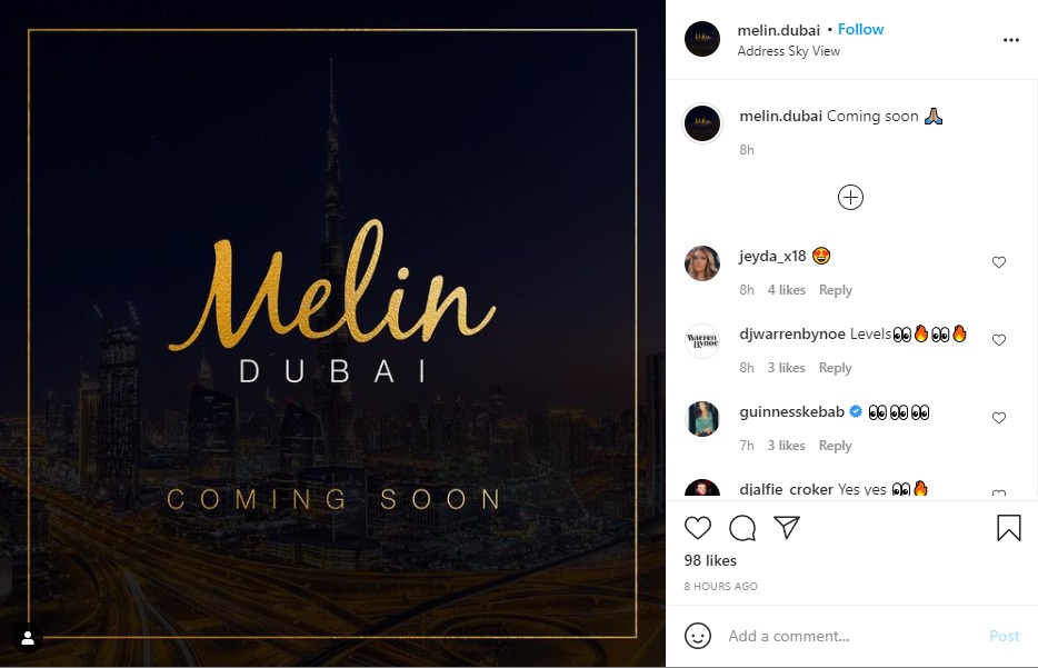The first post on Melin Dubai made today (Melin Dubai/Instagram)