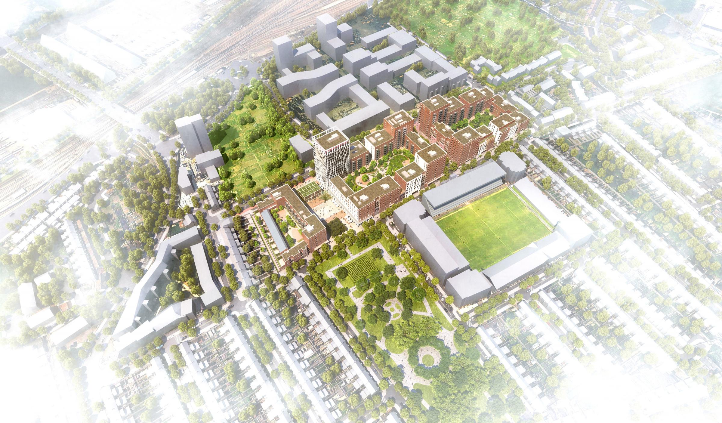An aerial shot of the development project
