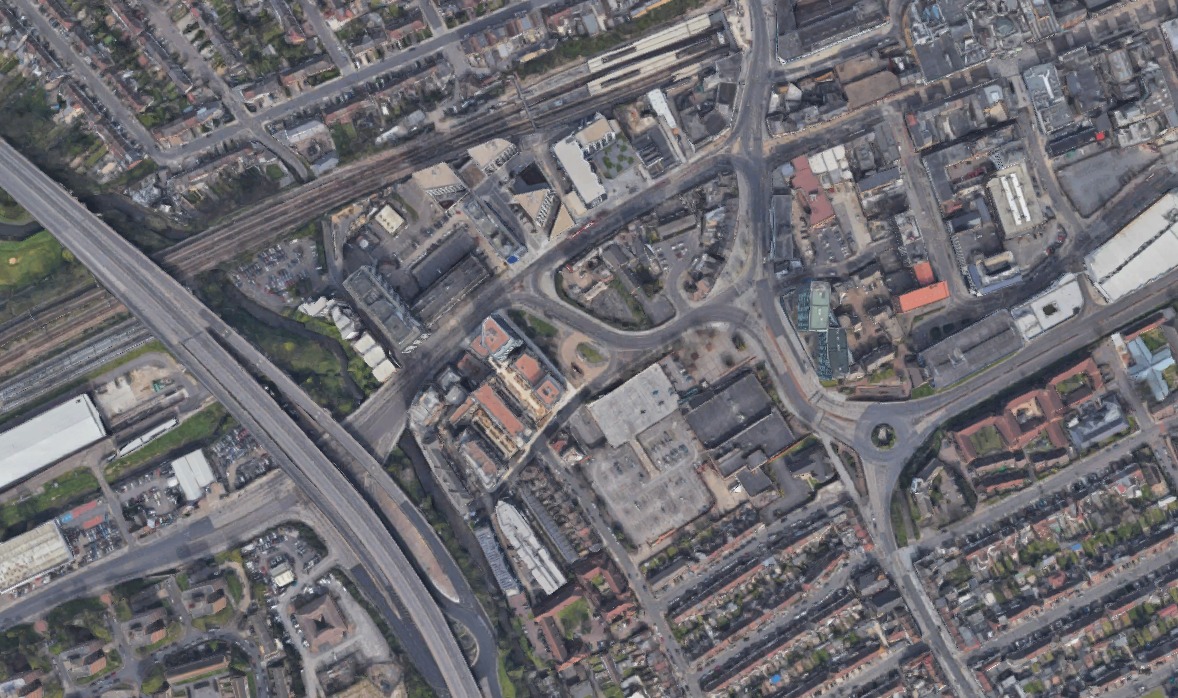 An aerial view of the gyratory (Google Earth)