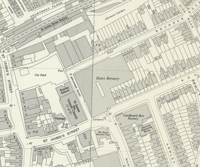 The Brewery shown on an Ordnance Survey map from 1955-6