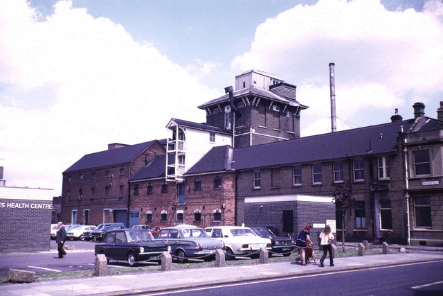 The Brunner Road side of the Essex Brewery in the 1970s. Picture: Chris Hodrien (cc-by-sa 2.0)
