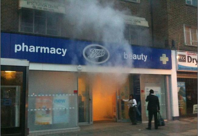 The Wanstead High Street branch of Boots appeared to be engulfed in flames last night