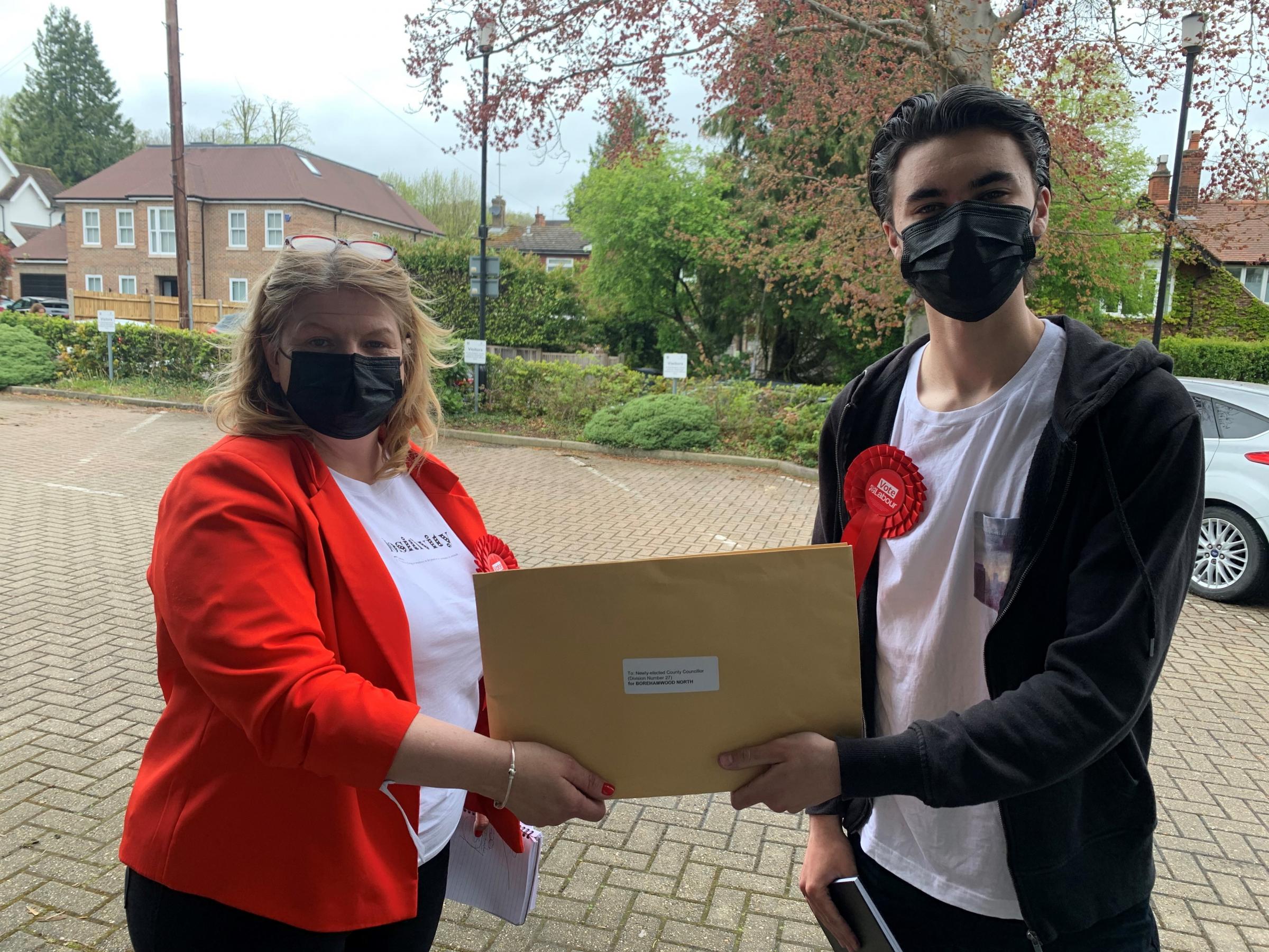 Cllr Michelle Vince pictured with Hertsmer Labour campaign manger Guy Bhana, 18.