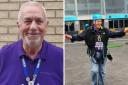 Charlie Richardson, 73, before and after completing his challenge.