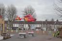 The air ambulance landing in the school playground
