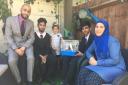 Mr Wahid, students at Norlington School, Nada Khadidja with Sunny, and Mrs Tarfa