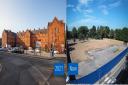 Before and after photographs showing the inactive site of the planned multi-storey car park at Whipps Cross. Image: Barts Health NHS Trust