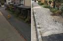 Left, the footpath before the work and right, the footpath after the work was carried out. Pictures: Google Street View and David Conlan
